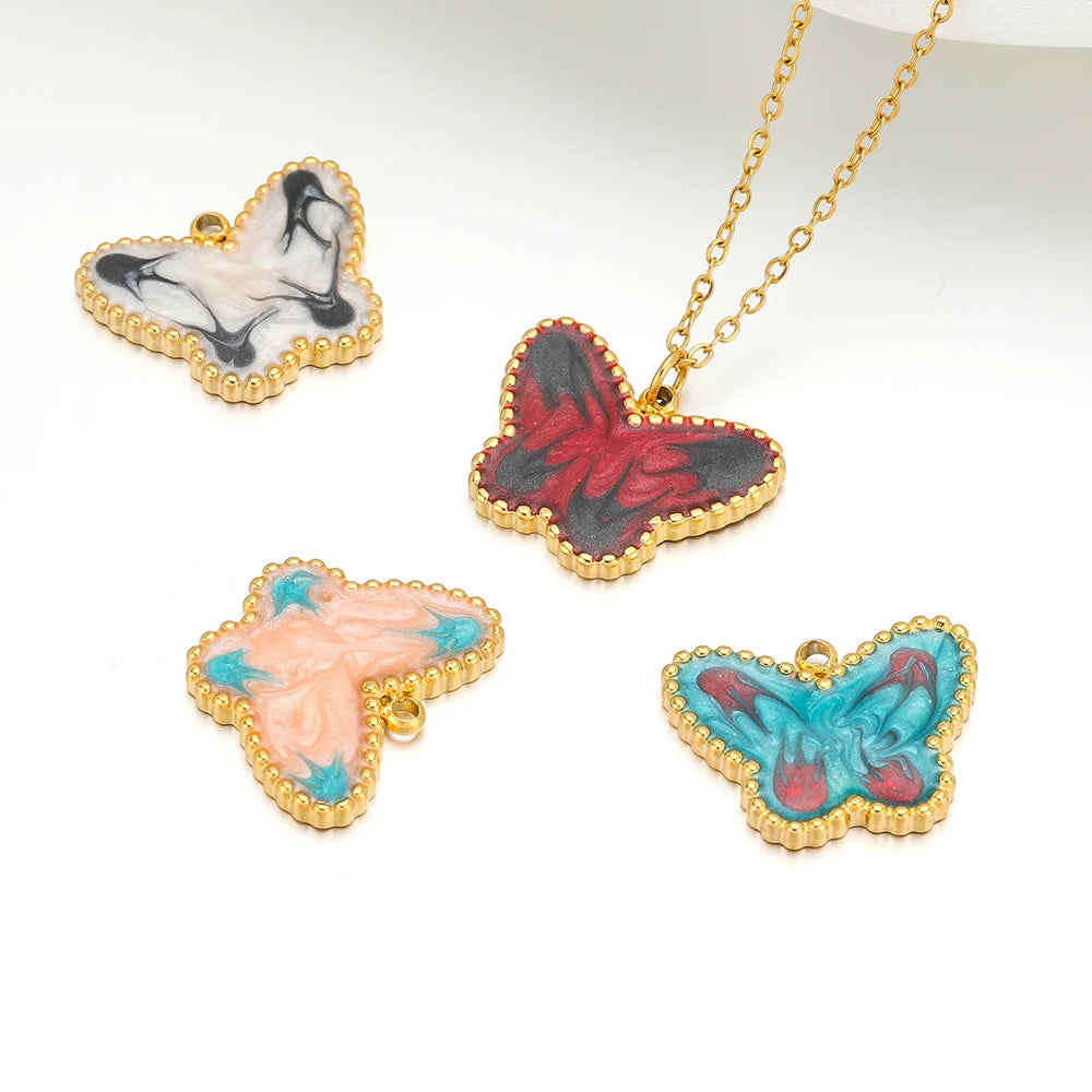 Best Selling Pendant Stainless Steel 18k Gold Plated Multi Pattern Enamel Butterfly Charm Pendants ForJewelry Necklace Making
