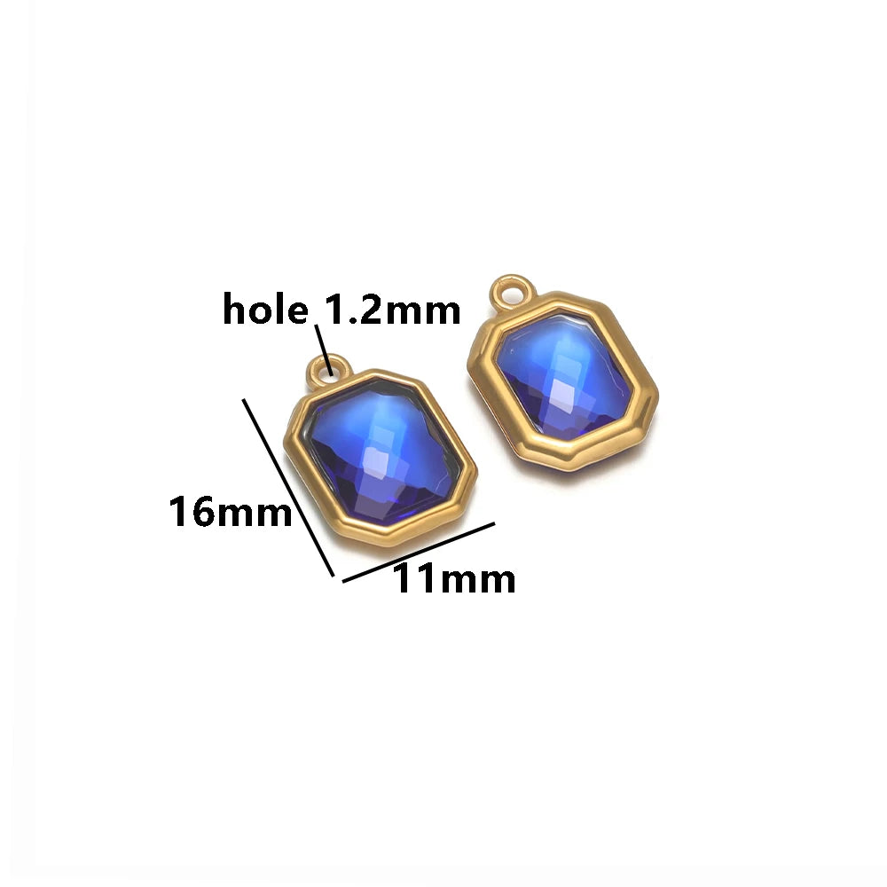 New Trend Fashion 18k Gold Plated Stainless Steel Two Hole Geometric Oval Zircon Charm Pendant for DIY Necklace Jewelry Making