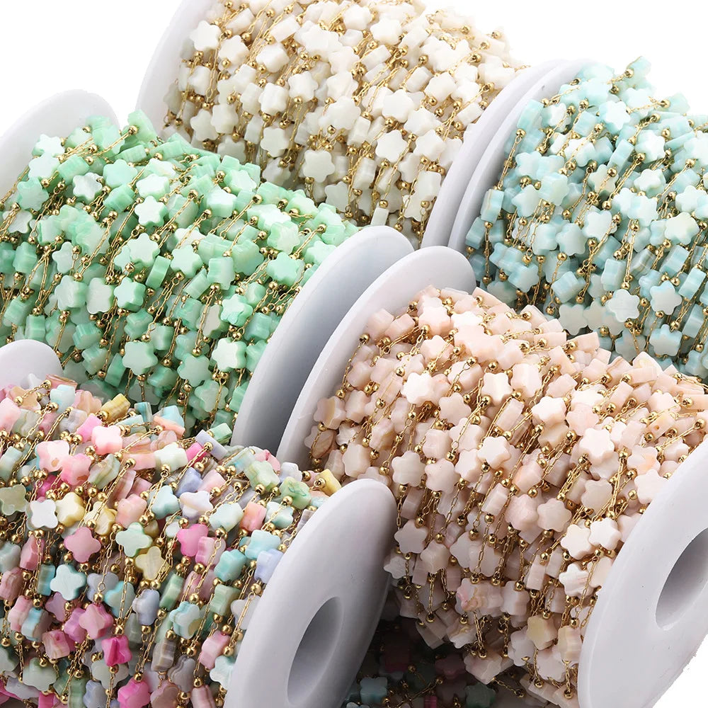 B3822 Colorful Flower Beads Stainless Steel Chain Necklace Accessory Waterproof Gold Chain