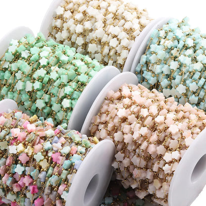 B3822 Colorful Flower Beads Stainless Steel Chain Necklace Accessory Waterproof Gold Chain