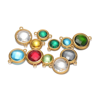 18K Gold Plated Stainless Steel Enamel Round Pendant Findings for Necklace Earrings Garment Making
