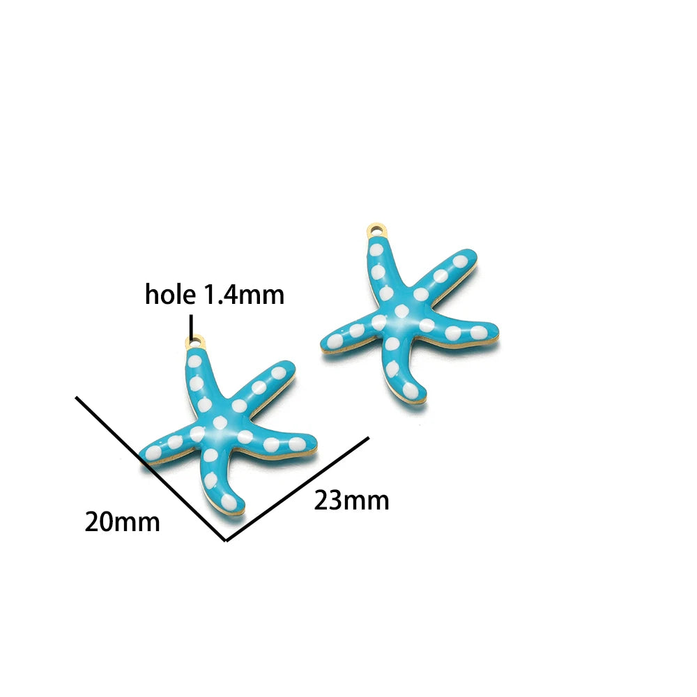 Wholesale Enamel Charms 18k Gold Plated Stainless Steel Enamel Starfish Fish Charm Pendant for DIY Necklace Jewelry Making