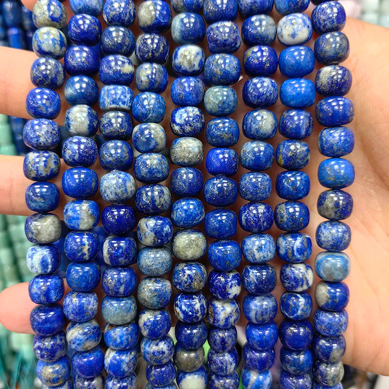 Natural Tube Stone Beads, Rounded Barrel Drum Shaped Aquamarine Kunzite Lapis Apatite Gemstone Bead for Jewelry Making 7x8mm