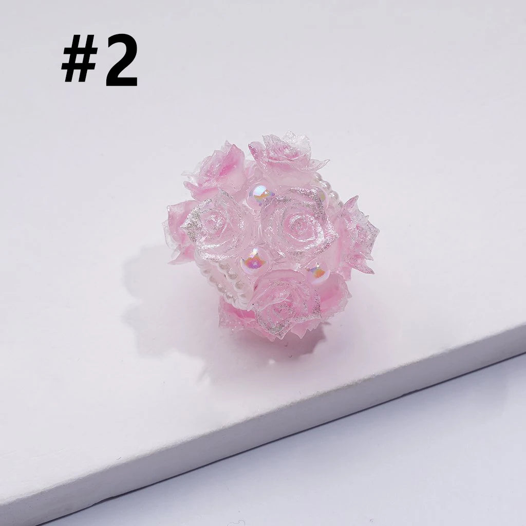 Mini Rose Flower Cute Pearls Round Beads 3D Simulation Ceramic Polymer Loose Beads for DIY Jewelry Making
