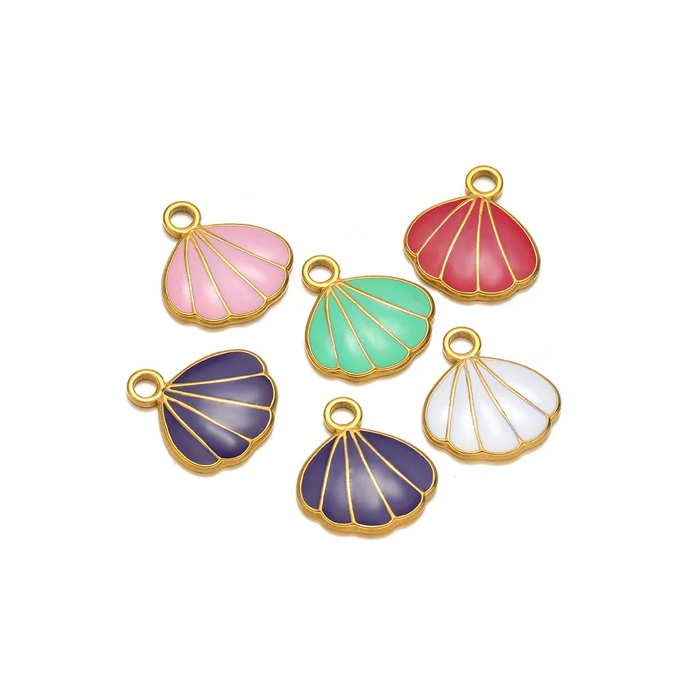 New Trend Stainless Steel Gold Plated Enamel Shell Heart Flower Bowknot Charm Pendant for Jewelry Making Wholesale