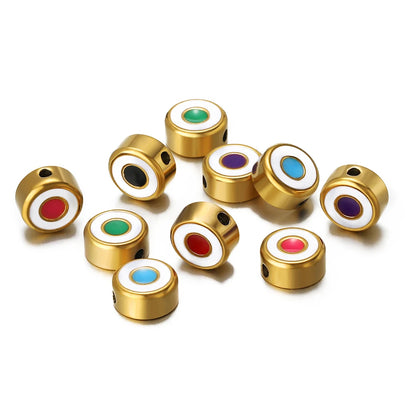 Factory Wholesale 18k Gold Plated Stainless Steel Enamel Spacer Bead Charms Pendant for Women Jewelry Necklace Bracelet Making
