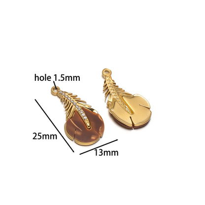 New Trendy Stainless Steel 18k Gold Plated Zircon Leaf Charm Pendant for Jewelry Making Wholesale Jewelry Supplies