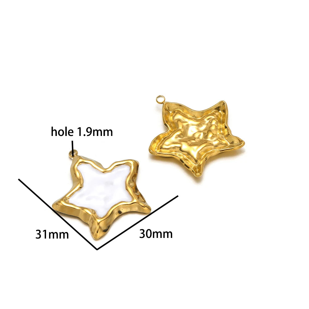 Vintage Style Stainless Steel 18k Gold Plated Enamel Star Round Charm Pendant for Jewelry Necklace Making Accessories