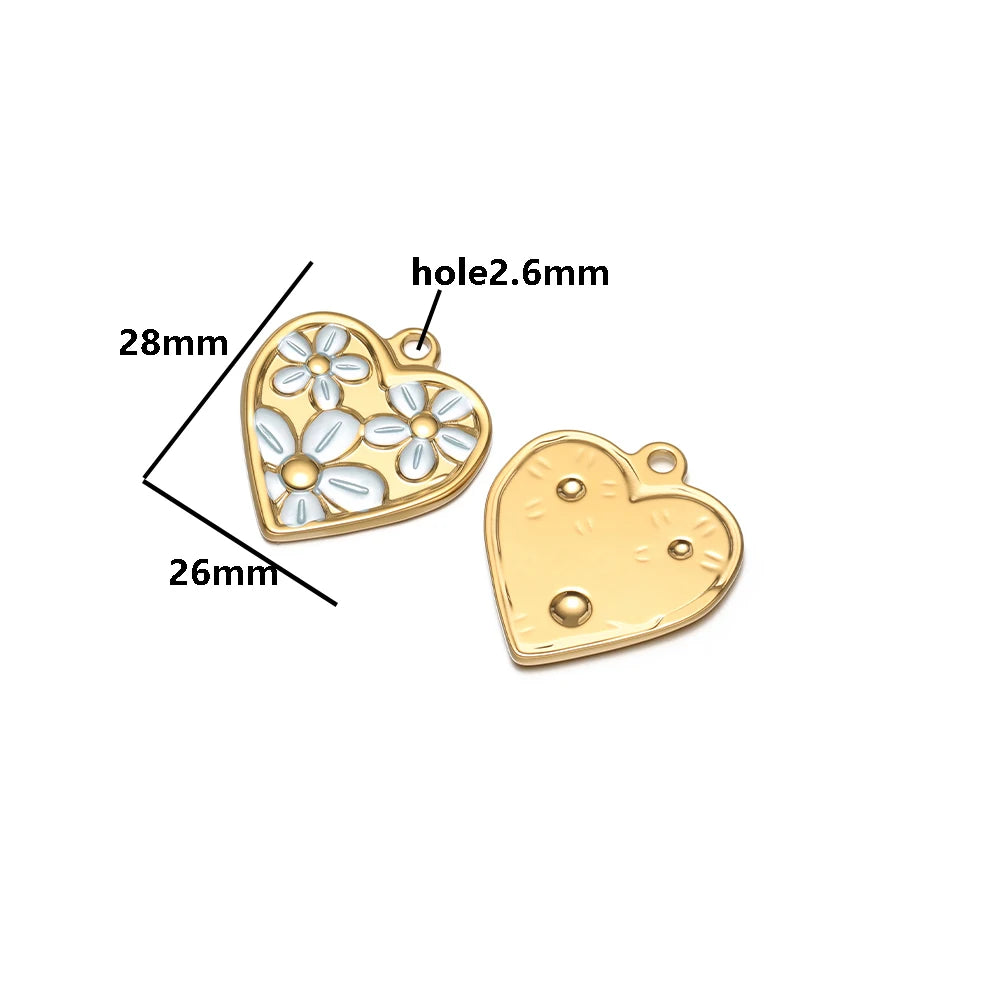 Vintage Fashion Stainless Steel 18k Gold Plated Drop Oil Heart Flower Charms Pendant for DIY Jewelry Necklace Making