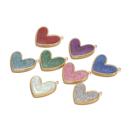 Fine Fashion 18k Gold Plated Stainless Steel Colorful Oil Drop Heart-Shaped Charm Pendant for DIY Necklace Jewelry Making