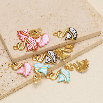 Wholesale Stainless Steel18k Gold Plated Enamel Swan Charms Pendant for DIY Jewelry Necklace Earring Making