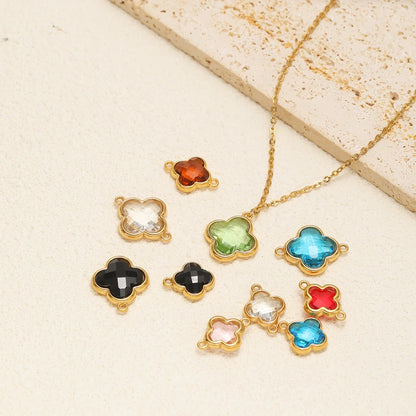 Wholesale 18k Gold Plated Stainless Steel Crystal Zircon Four Leaf Clover Charm Pendant for DIY Necklace Jewelry Making