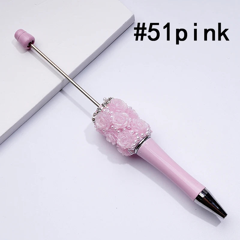 Rose Flower Pearl Crystal Rhinestone Chain Ballpoint Pen Solid Color Gift Bulk