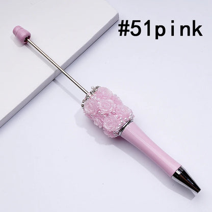 Rose Flower Pearl Crystal Rhinestone Chain Ballpoint Pen Solid Color Gift Bulk