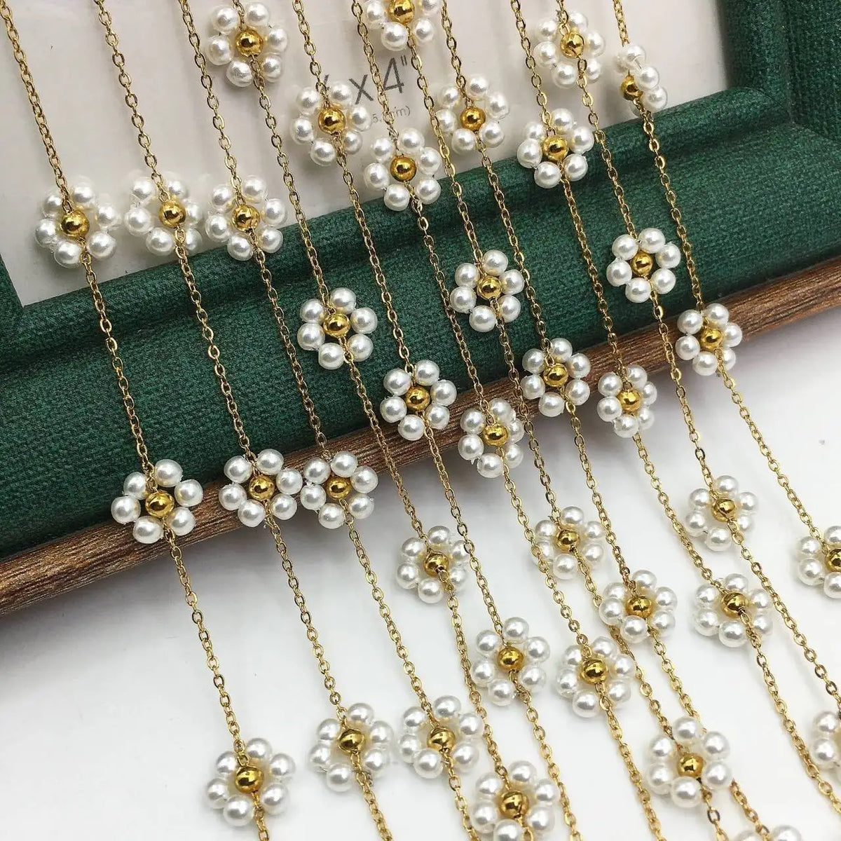B3532 Freshwater Pearl Flower Charms Chain Stainless Steel Rosary Chain Bulk Jewelry Accessory Diy