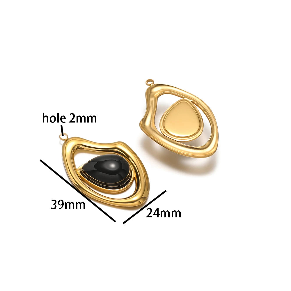 Fashion 18k Gold Plated Stainless Steel Hollow Irregular Water Drop Crystal Charm Pendant for Necklace Jewelry Making