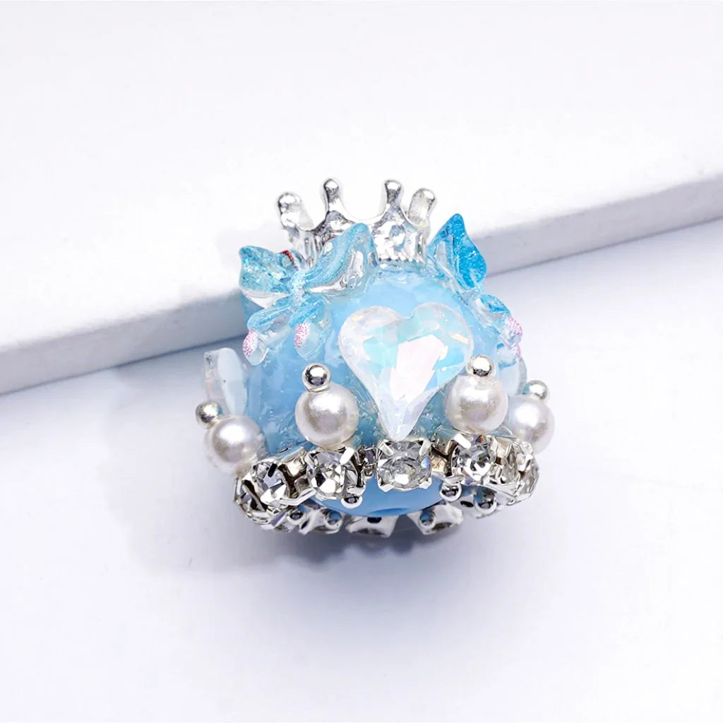 Handmade Silver Alloy Crown Pendant with Acrylic Beads Butterfly Hearts and Clear Rhinestones for Pen Making