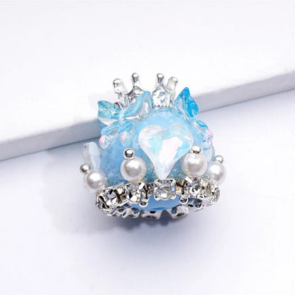 Handmade Silver Alloy Crown Pendant with Acrylic Beads Butterfly Hearts and Clear Rhinestones for Pen Making