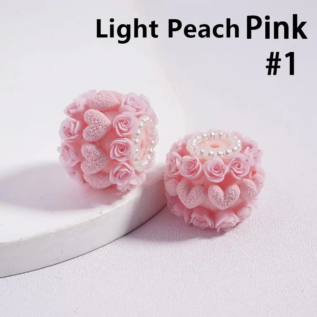 Acrylic Lucite Plastic Beads Luminous with Rose Flowers Frosted Hearts Valentine's Day White Pearl Chains 20MM Multi-Color