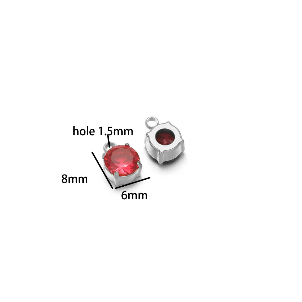 5pcs/bag Stainless Steel 18k Gold Plated 8*6mm Round Zircon Charm Pendant for Diy Necklace Jewelry Making Accessories