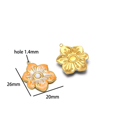 Exquisite Pendant 18k Gold Plated Stainless Steel Colorful Enamel Flower Charm Pendant for Necklace Jewelry Making Accessories