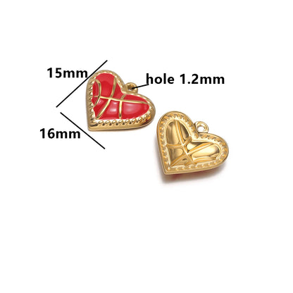 Vintage Romantic 18k Gold Plated Stainless Steel Enamel Heart Charm Pendant for DIY Handmade Necklace Earrings Jewelry Making