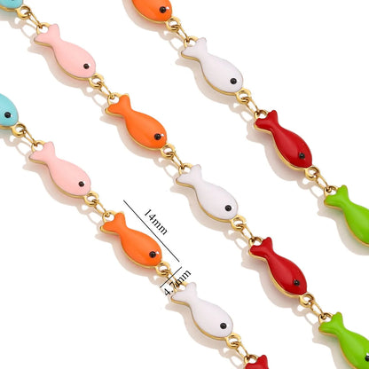D829 Stainless Steel Ocean Series Enamel Roll Chains Starfish Octopus Fish Connector Chains DIY for Bracelet Necklace Making