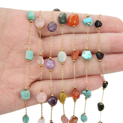 A1764 Raw Stone Crystal Beads Beaded Chain Rosary Crystal Gemstone Chain for Necklace Bracelet Jewelry Diy