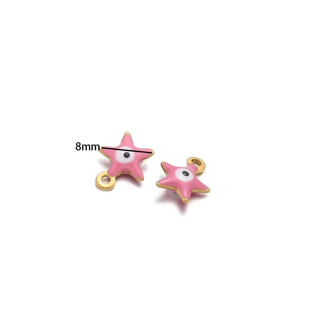 20pcs/bag  Stainless Steel 18K Gold Plated Colorful Enamel Round Star Charms Pendant for Jewelry Findings & Components