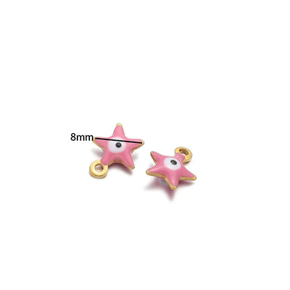 20pcs/bag  Stainless Steel 18K Gold Plated Colorful Enamel Round Star Charms Pendant for Jewelry Findings & Components