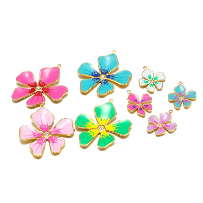 Wholesale Stainless Steel 18k Gold Plated Enamel Colored Flower Charms Pendant for DIY Women Necklace Making
