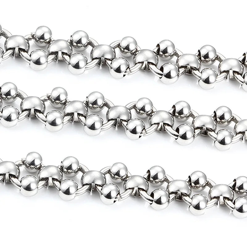 B2106 Hand Made Silver Plating Chain Double Layers Ball Beads Chain Hot Stainless Steel Jewelry for Hip Hop