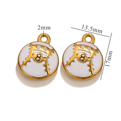 Stainless Steel 18K Gold Plated Colorful Sports Ball-Shaped Pendants DIY Bracelets Keychains Accessories Drip-Coating Parts