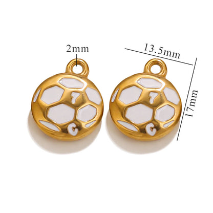 Stainless Steel 18K Gold Plated Colorful Sports Ball-Shaped Pendants DIY Bracelets Keychains Accessories Drip-Coating Parts