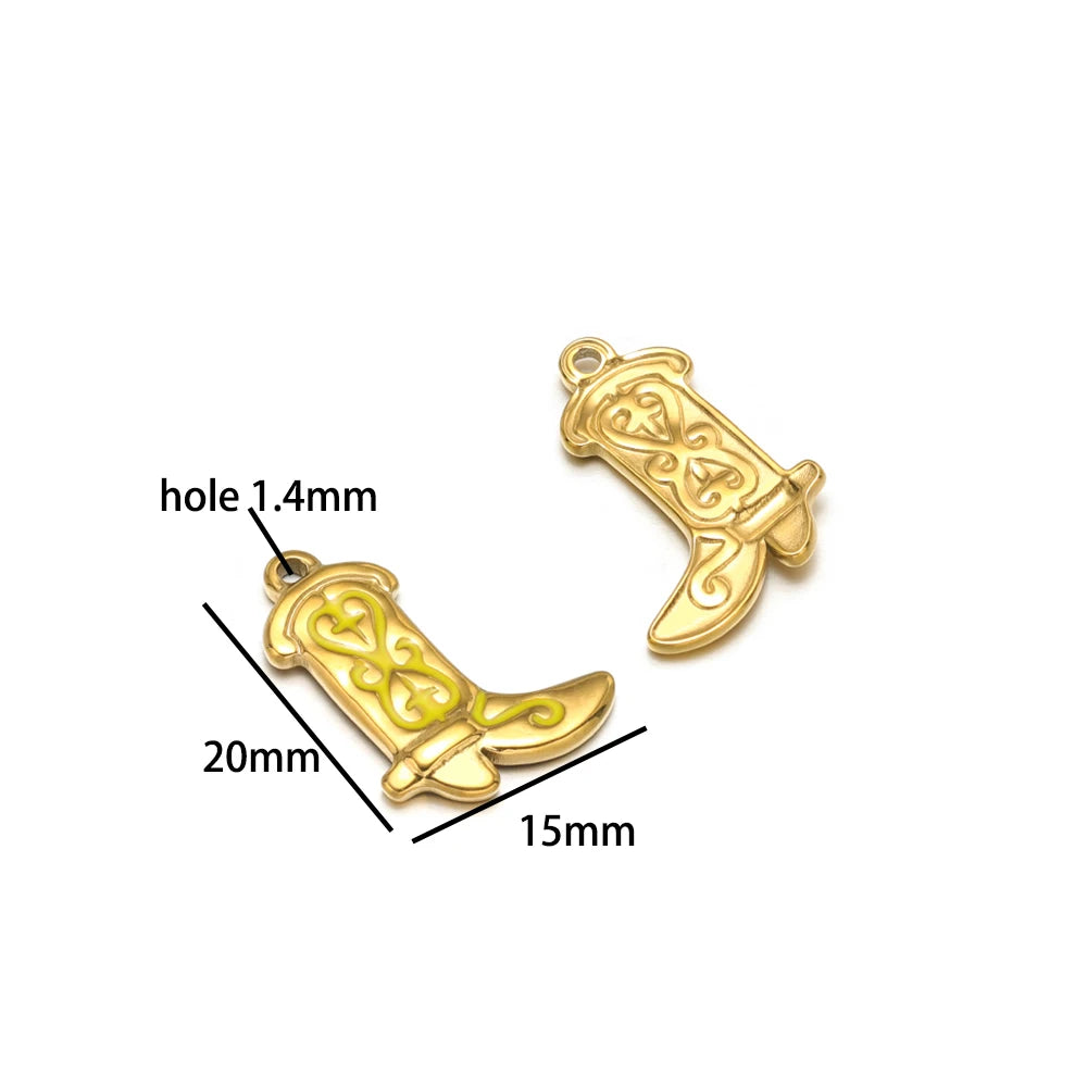Vintage DIY 18k Gold Plated Stainless Steel Oil Dropping Shoes Boot Charm Pendant for Women Necklace Jewelry Making