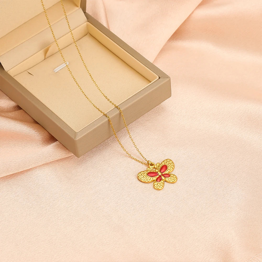 Hot Trendy 304 Stainless Steel 18k Gold Enamel Butterfly Charms Pendant for Jewelry Necklace Making Accessories