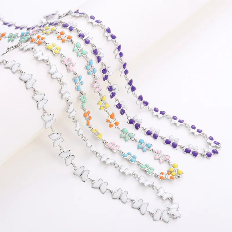 B4255 Stainless Steel Roller Chain Colorful Enamel butterfly Charm Connector Chain Waterproof Chains Making