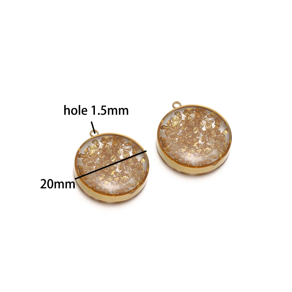 Stainless Steel 18k Gold Plated Oil Drop Round Transparent Mirror Painting Crystal Charm Pendant for Jewelry Necklace Making