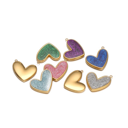 Fine Fashion 18k Gold Plated Stainless Steel Colorful Oil Drop Heart-Shaped Charm Pendant for DIY Necklace Jewelry Making