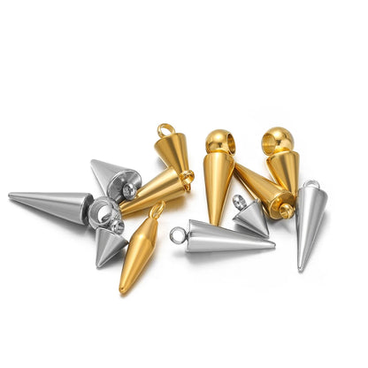 Gold Plated Stainless Steel Small Pointed Cone Weld 3.5mm Hole Charm for  Jewelry Necklace Making