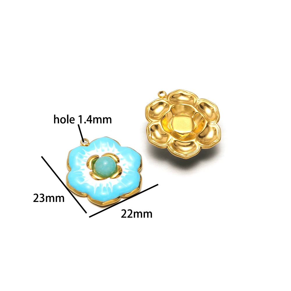 Exquisite Pendant 18k Gold Plated Stainless Steel Colorful Enamel Flower Charm Pendant for Necklace Jewelry Making Accessories