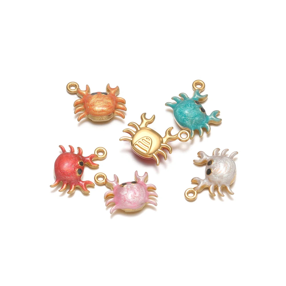 High Quality Jinrou 18K Gold Plated Stainless Steel Enamel Crab Shape Pendant Findings for Necklace and Earrings Jewelry Making