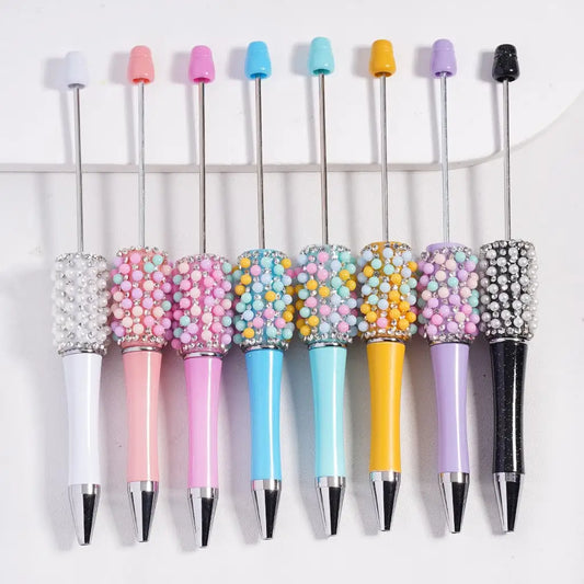Custom DIY for Plastic Ballpoint Pen Clear Rhinestones White Colorful Pearls Solid Crystal-Portable Wedding Office Gift