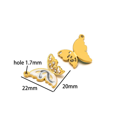 New  Fashion 18k Gold Plated Stainless Steel Enamel Butterfly Charm Pendant for DIY Necklace Jewelry Making  Accessories