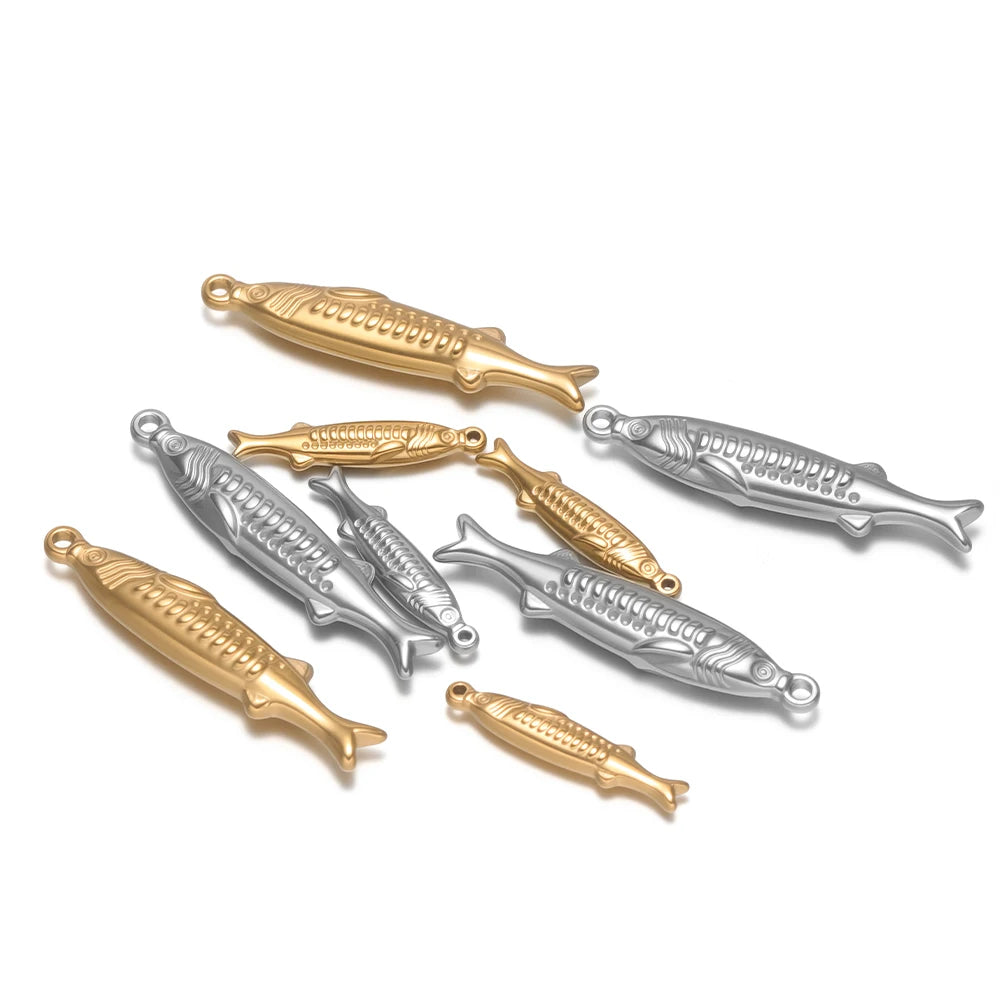 Vintage 18k Gold Plated Stainless Steel Fish Charm Pendant for DIY Handmade Necklace Earrings Jewelry Making