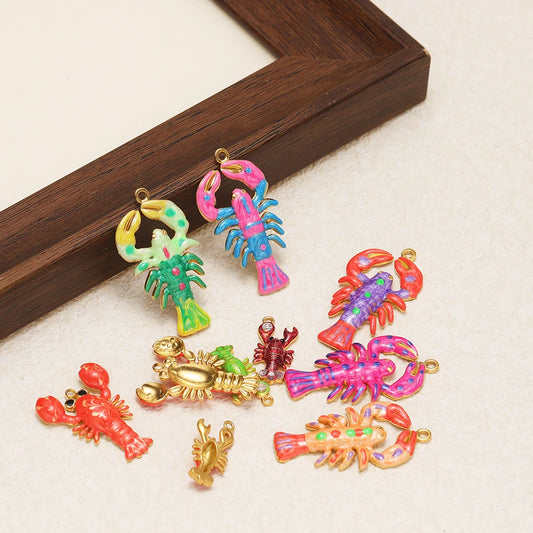 High Quality Jinrou 18K Gold Plated Stainless Steel Enamel Lobster Shape Pendant Findings for Necklace Earrings Jewelry Making