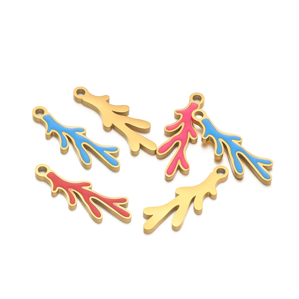 18k Gold Plated Stainless Steel Enamel Coral Charm Pendant for DIY Necklace Jewelry Making Accessories