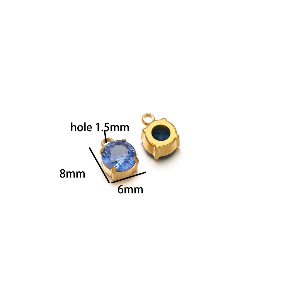 5pcs/bag Stainless Steel 18k Gold Plated 8*6mm Round Zircon Charm Pendant for Diy Necklace Jewelry Making Accessories