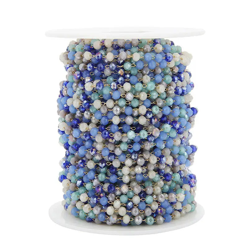 B3665 Multi Color Crystal Bead Chain Gold Plated Rosary Chain Necklace Chain Making Machine