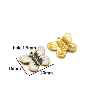New  Fashion 18k Gold Plated Stainless Steel Enamel Butterfly Charm Pendant for DIY Necklace Jewelry Making  Accessories